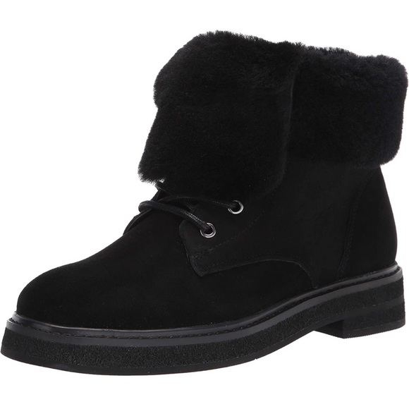 NEW Aersoles Scoccia Black Suede Faux Fur Boots Lug Size 12 NWT - Picture 1 of 6